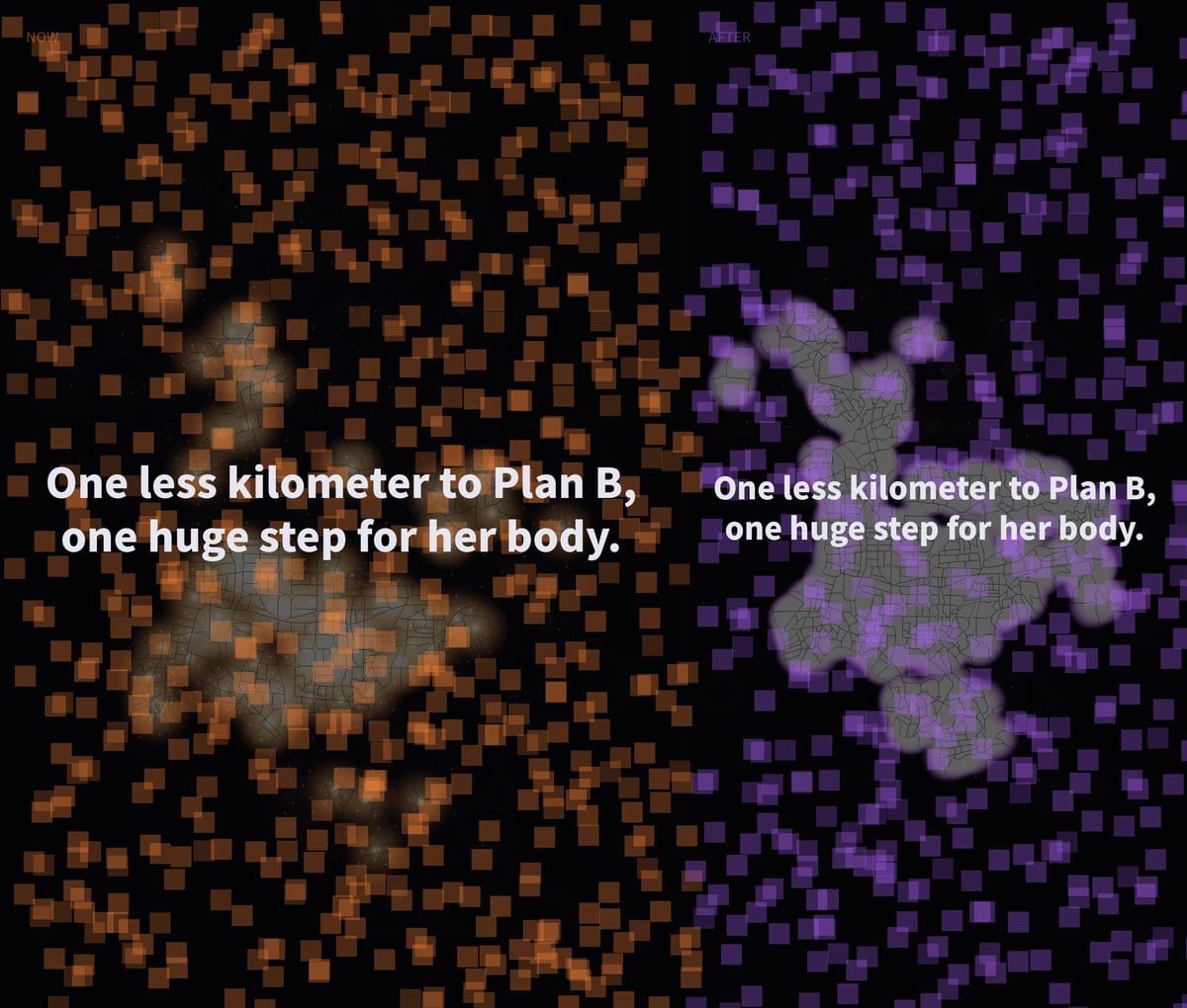 Orange and purple distance graphics compare two distributions of emergency-contraception access across Taipei.