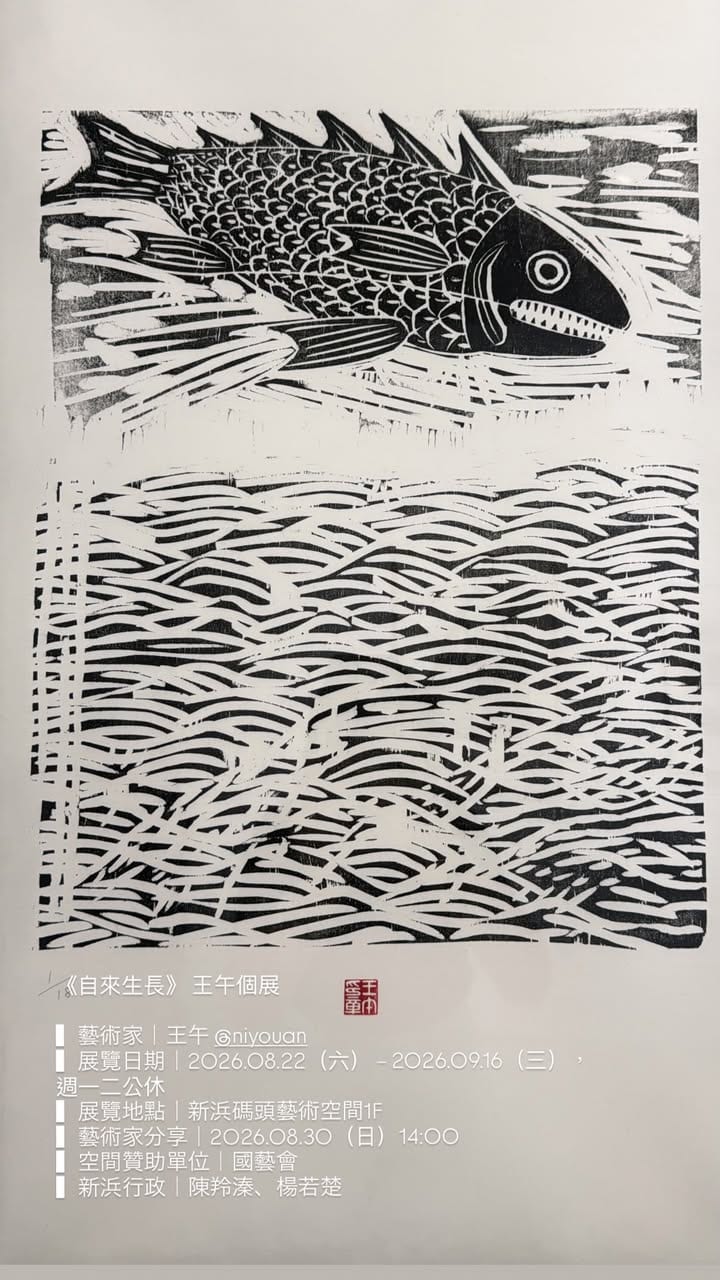 A fish crosses two dense fields of carved waves.