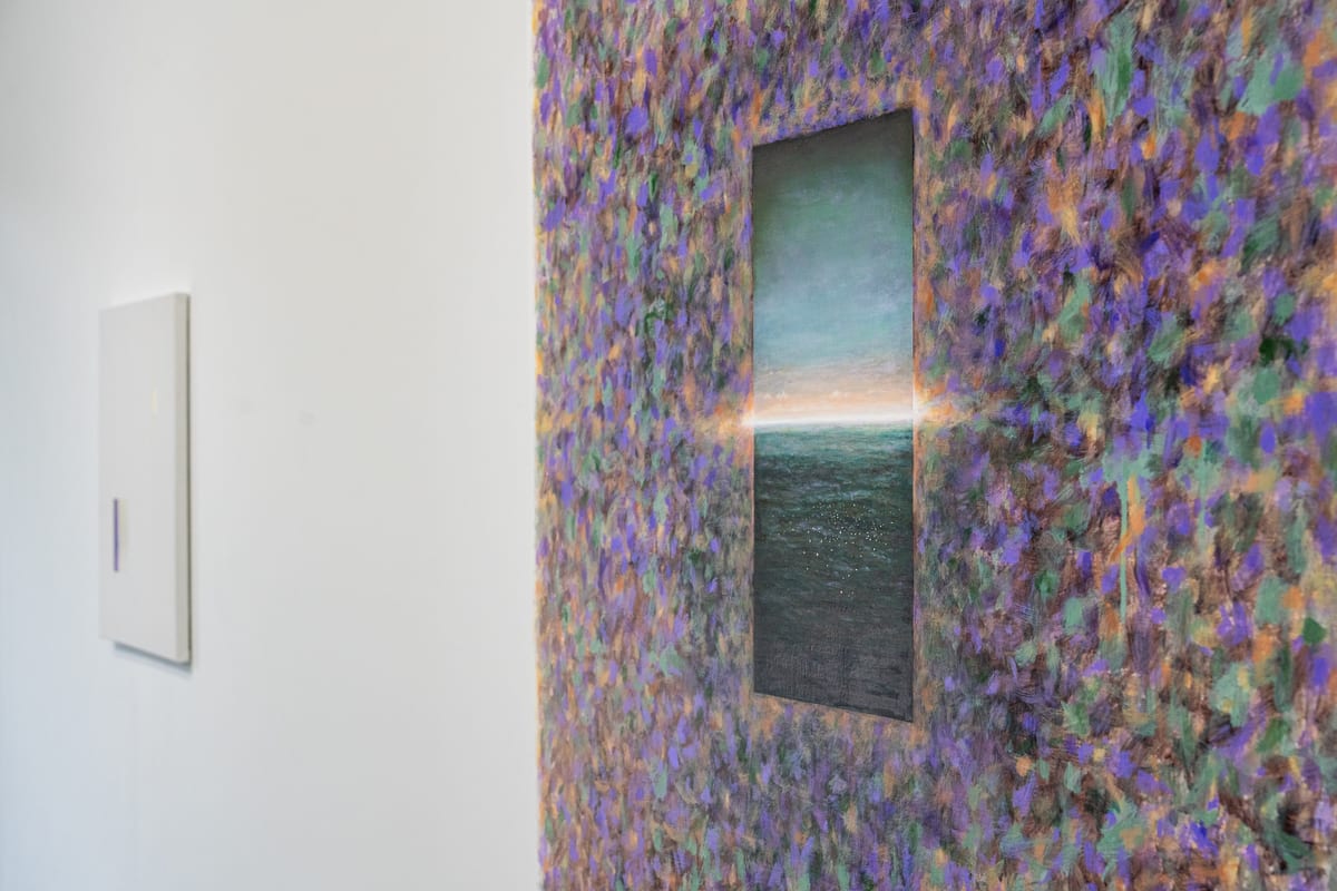 Seen from the side, The Edge of Light shows the depth of its central opening, the built-up ridges of paint and the canvas edge.